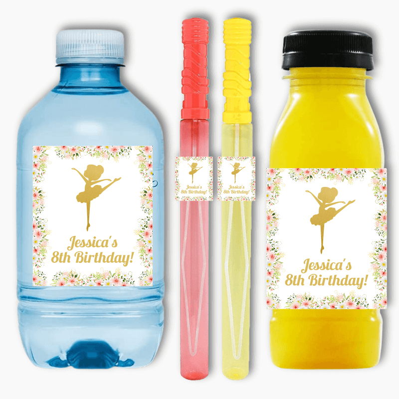 Floral Ballerina Party Rectangle Favour Stickers