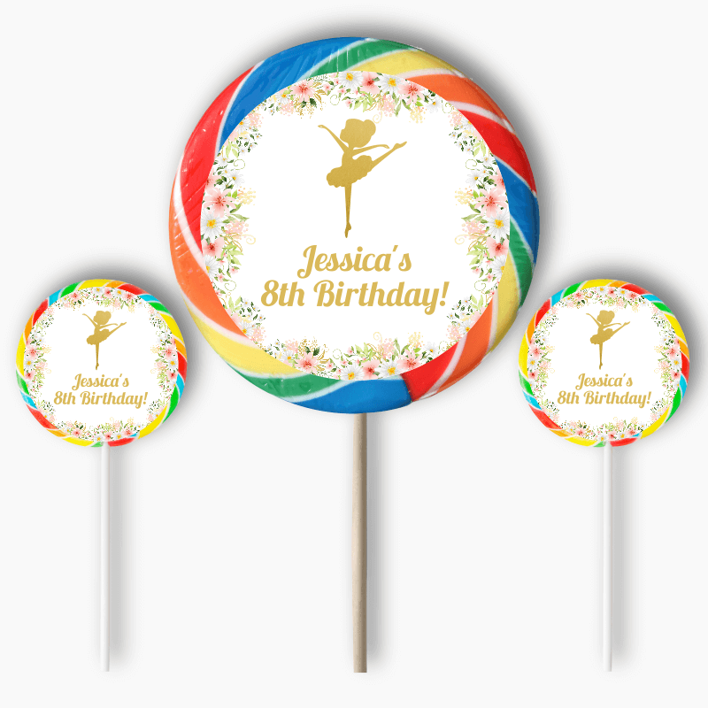 Personalised Floral Ballerina Birthday Party Round Stickers