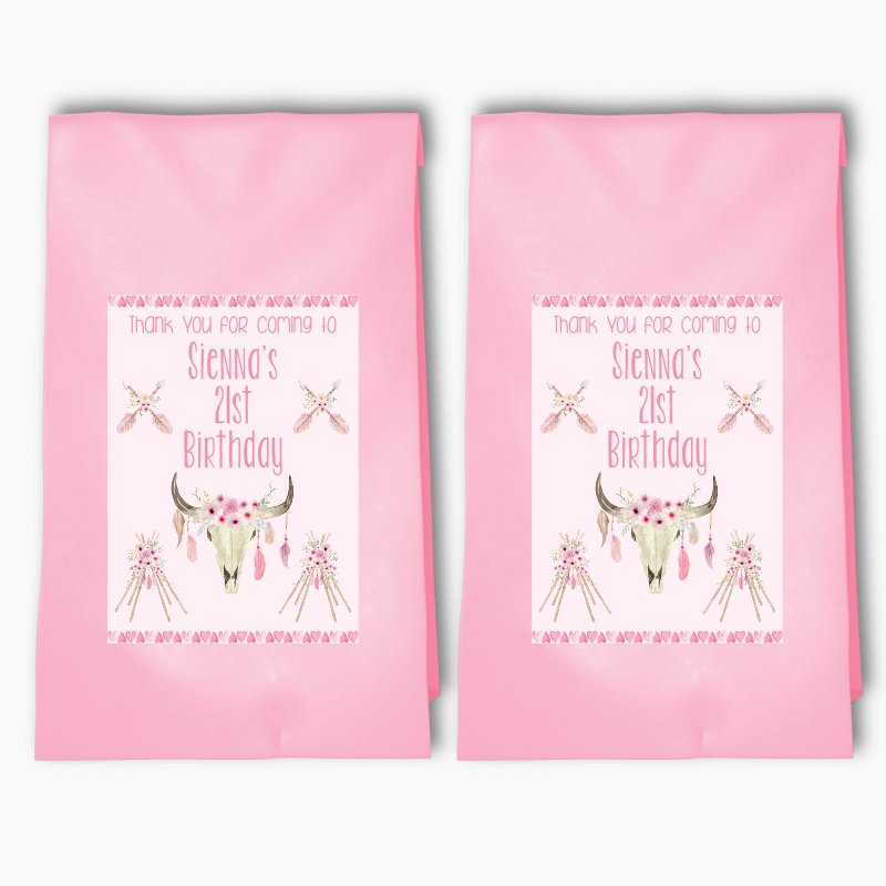 Personalised Floral Boho Skull &amp; Teepees Party Bags &amp; Labels