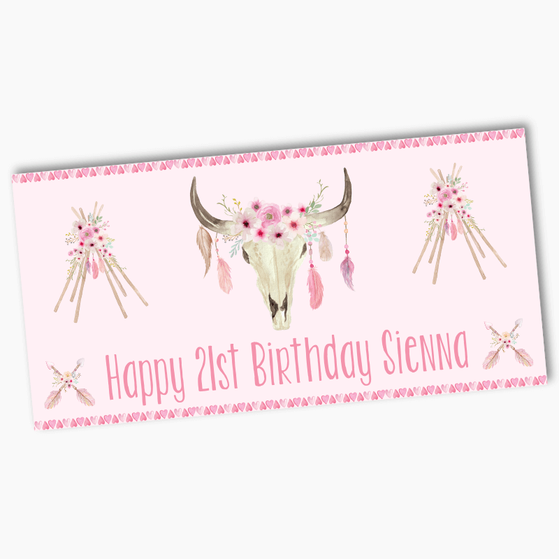 Personalised Floral Boho Skull &amp; Teepees Party Banners