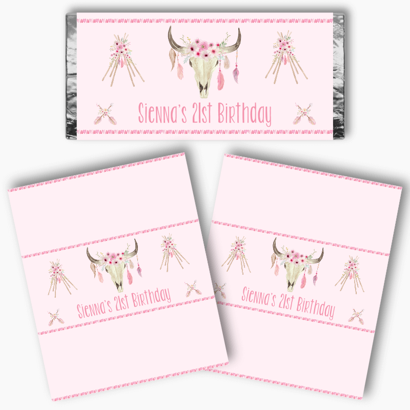 Personalised Floral Boho Skull & Teepees Mini Chocolate Labels