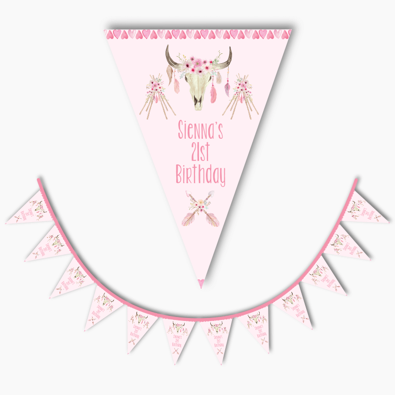 Personalised Floral Boho Skull &amp; Teepees Party Flag Bunting