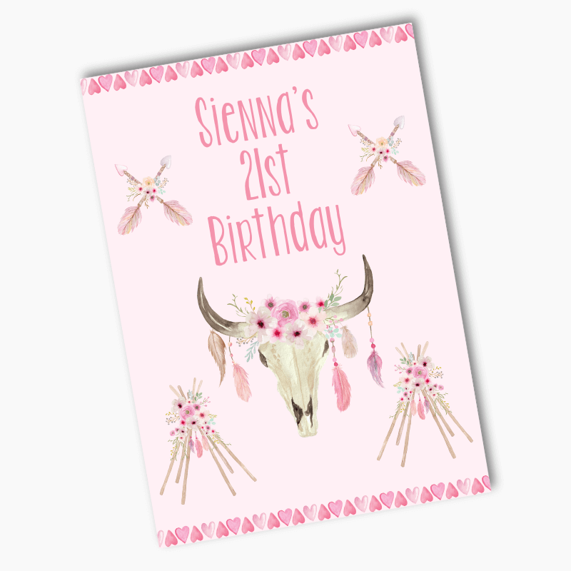 Personalised Floral Boho Skull &amp; Teepees Party Posters