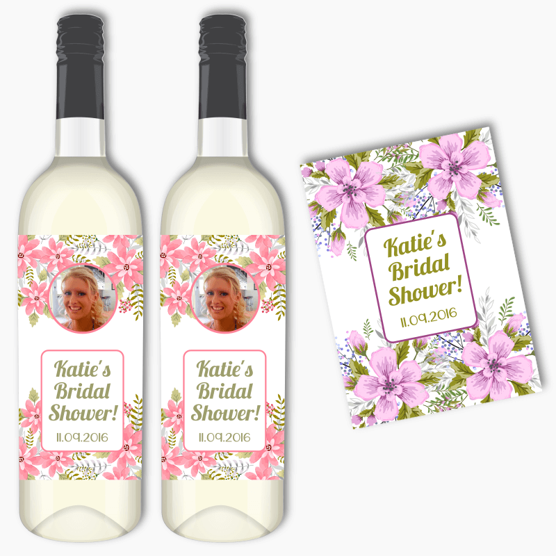 Personalised Floral Bridal Shower Wine Labels