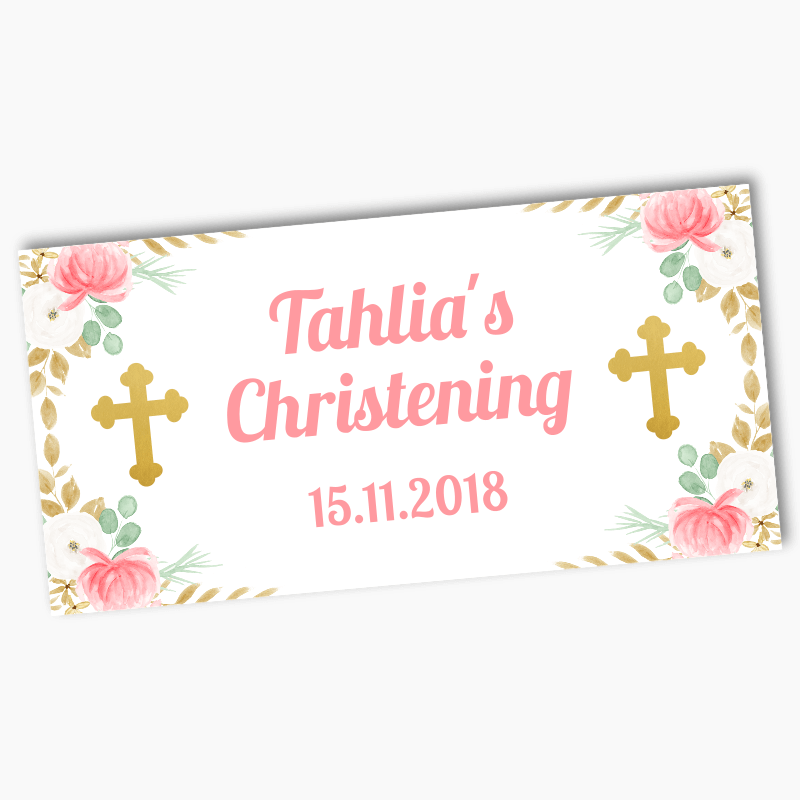 Personalised Floral Cross Christening Banners