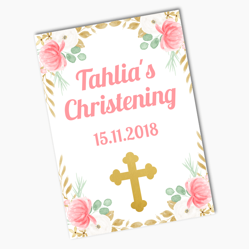 Personalised Floral Cross Christening Posters