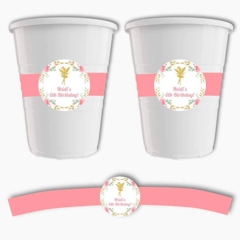 Personalised Floral Fairy Birthday Party Cup Stickers
