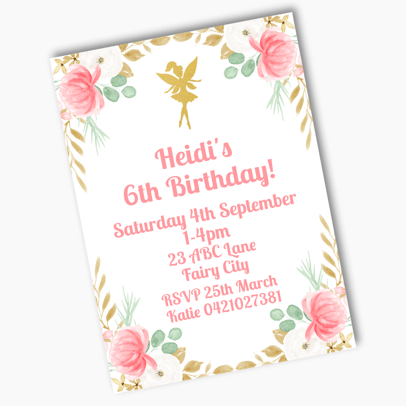 Personalised Floral Fairy Birthday Party Invites
