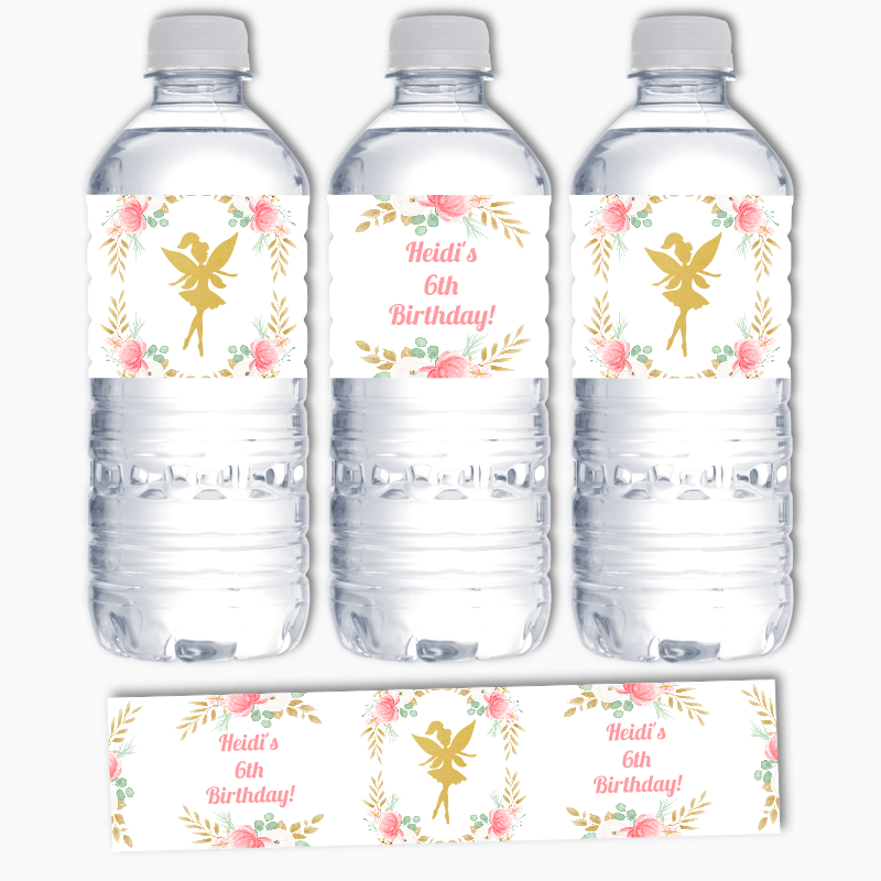 Personalised Floral Fairy Party Water Bottle Labels