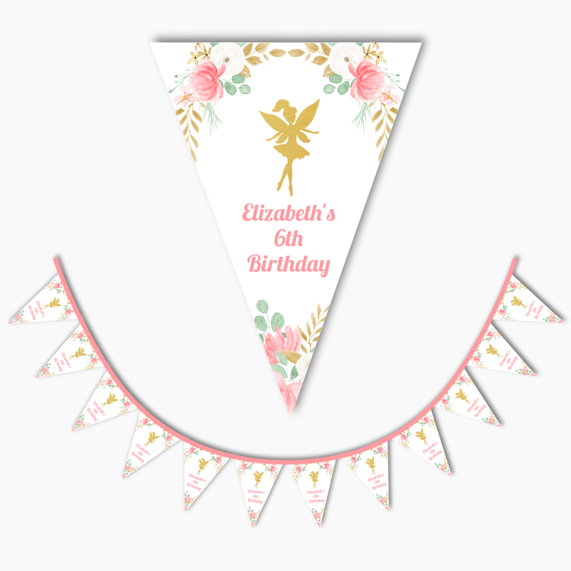 Personalised Floral Fairy Birthday Party Flag Bunting