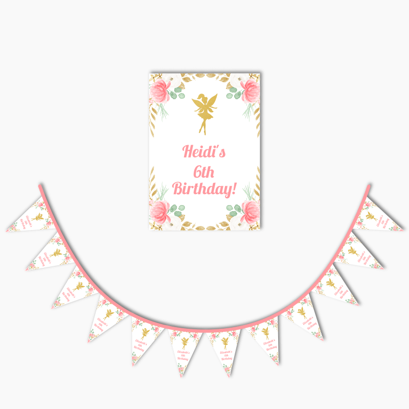 Personalised Floral Fairy Party Poster &amp; Bunting Combo
