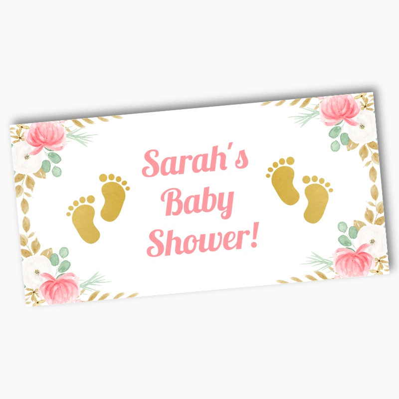 Personalised Floral Footprints Baby Shower Banner