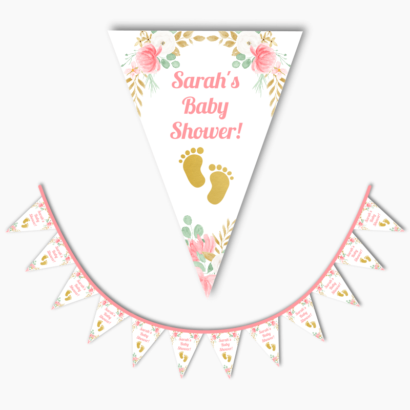 Personalised Floral Footprints Baby Shower Flag Bunting