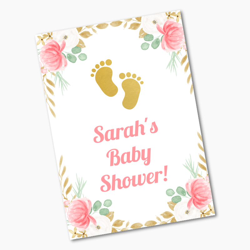 Personalised Floral Footprints Baby Shower Posters