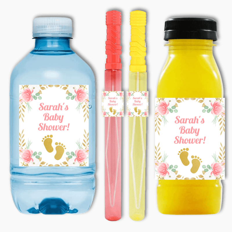 Floral Footprints Baby Shower Rectangle Favour Stickers