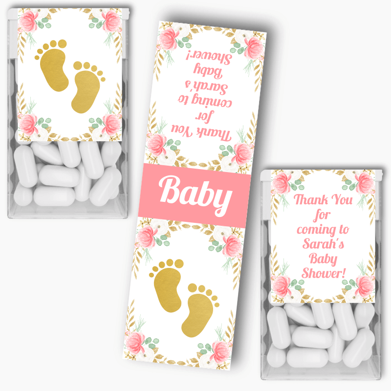 Personalised Floral Footprints Baby Shower Tic Tac Labels