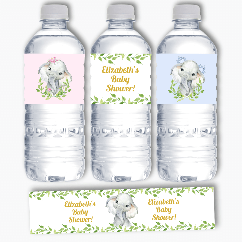 Personalised African Elephant Party Water Bottle Labels