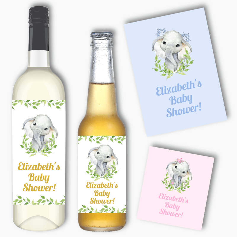Personalised African Elephant Party Wine &amp; Beer Labels