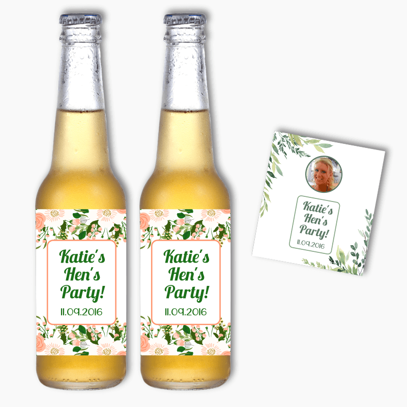 Personalised Floral Hens Party Beer Labels