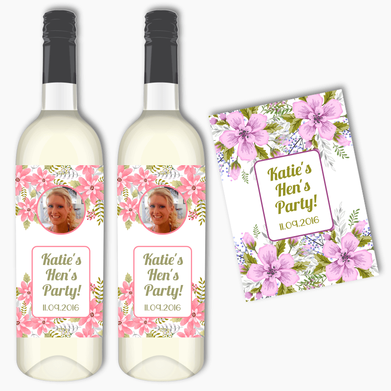 Personalised Floral Hens Party Wine Labels