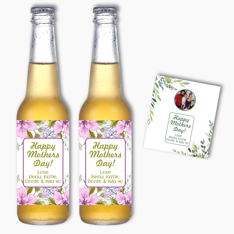 Personalised Floral Mothers Day Gift Beer Labels