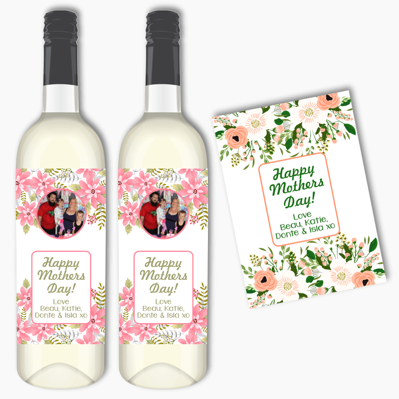 Personalised Floral Mothers Day Gift Wine Labels