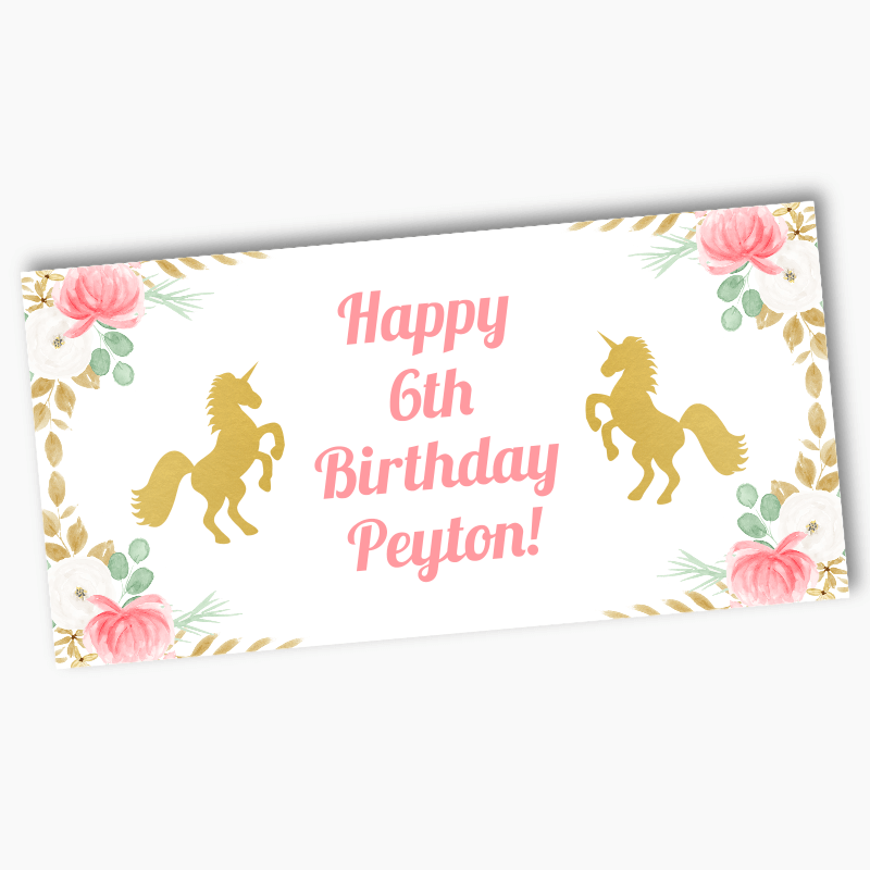 Personalised Floral Unicorn Birthday Party Banners