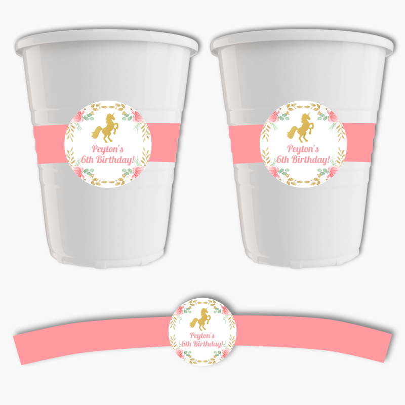 Personalised Floral Unicorn Party Cup Stickers