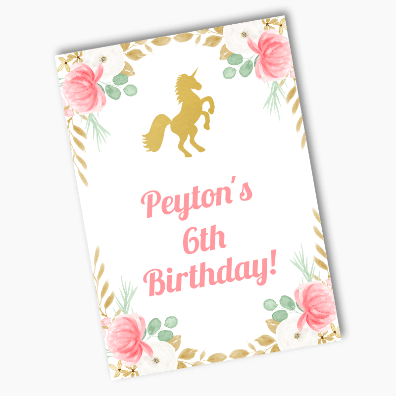 Personalised Floral Unicorn Birthday Party Posters