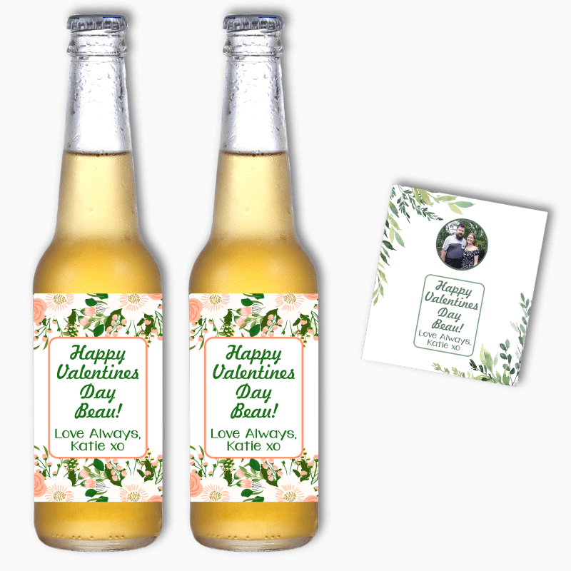 Personalised Floral Valentines Day Gift Beer Labels