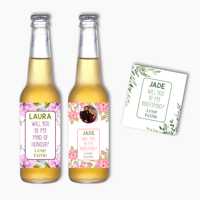 Floral Will you be my Bridesmaid? Beer Labels