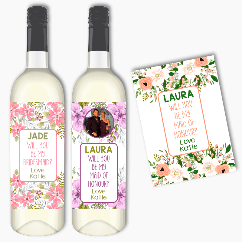 Floral Will you be my Bridesmaid? Wine Labels