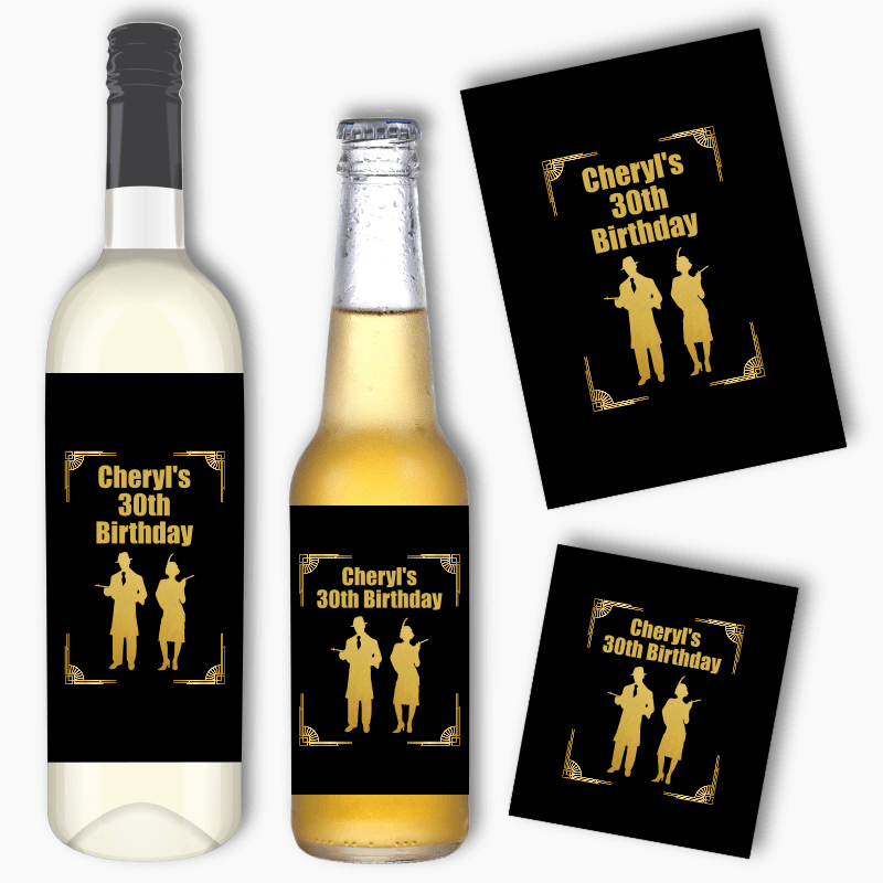 Personalised 1920s Gatsby &amp; Gangster Party Wine &amp; Beer Labels
