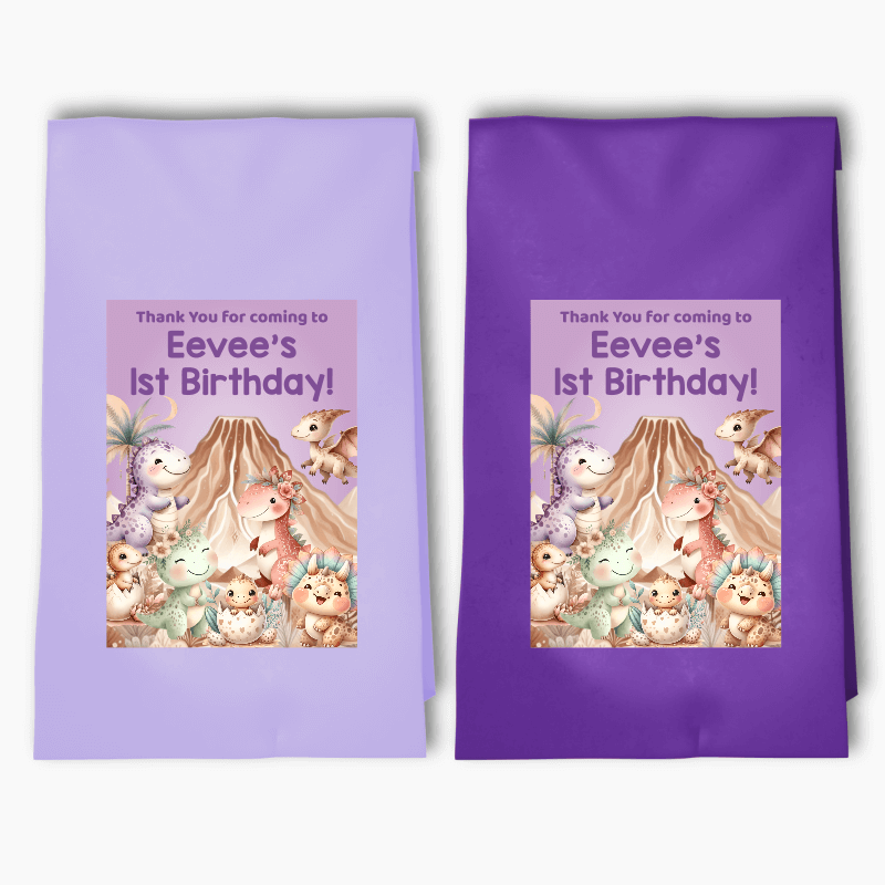 Personalised Girls Boho Dinosaur Party Bags & Labels