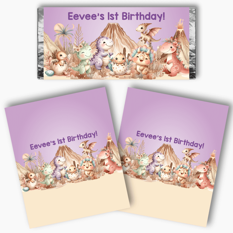 Personalised Girls Boho Dinosaurs Party Mini Chocolate Labels