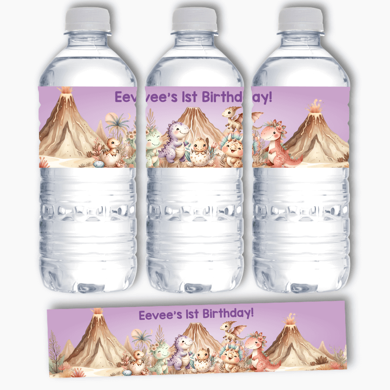 Personalised Girls Boho Dinosaurs Party Water Labels