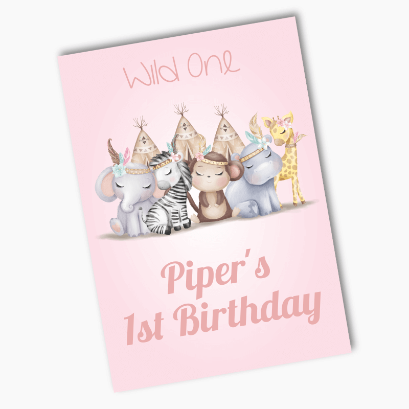 Personalised Girls Boho Jungle Animals Party Posters