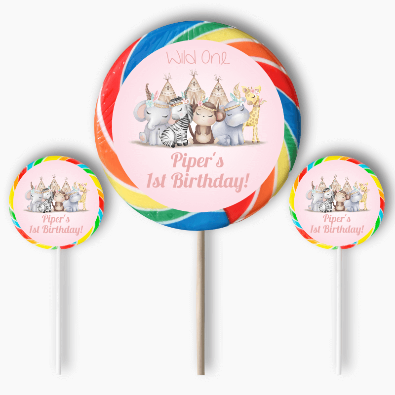 Personalised Girls Boho Jungle Animals Party Round Stickers