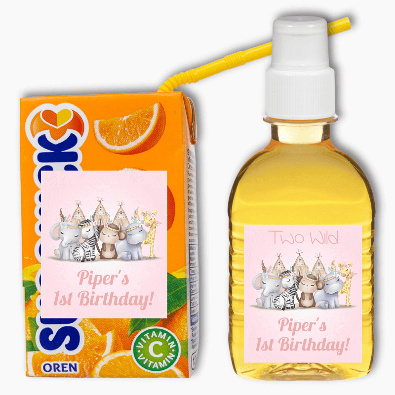 Girls Boho Tribal Jungle Animals Rectangle Favour Stickers