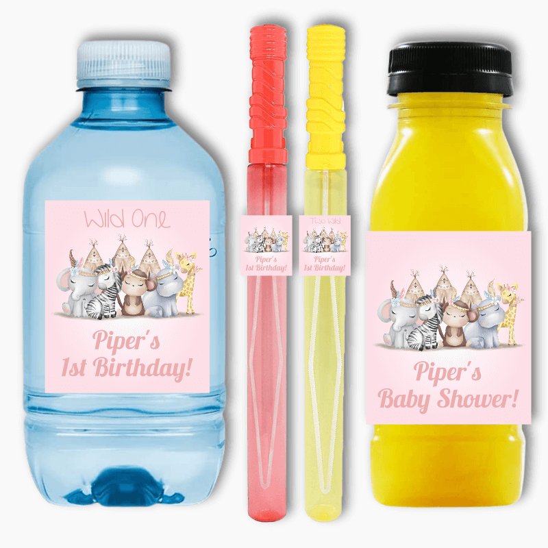 Girls Boho Tribal Jungle Animals Rectangle Favour Stickers