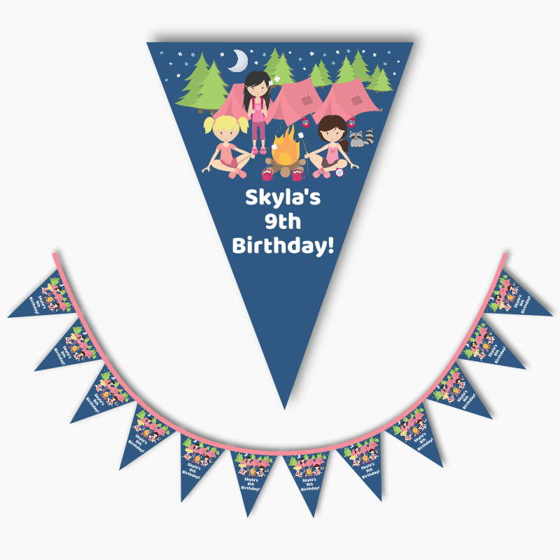 Personalised Girls Camp Out Birthday Party Flag Bunting