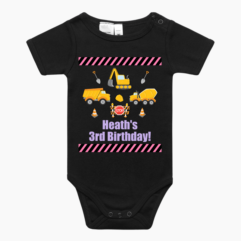 Boys Construction Birthday Party Baby Onesie Romper - White