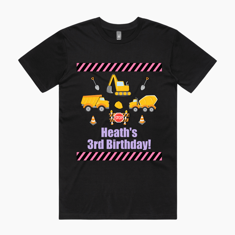 Girls Construction Birthday Party Shirt - Black