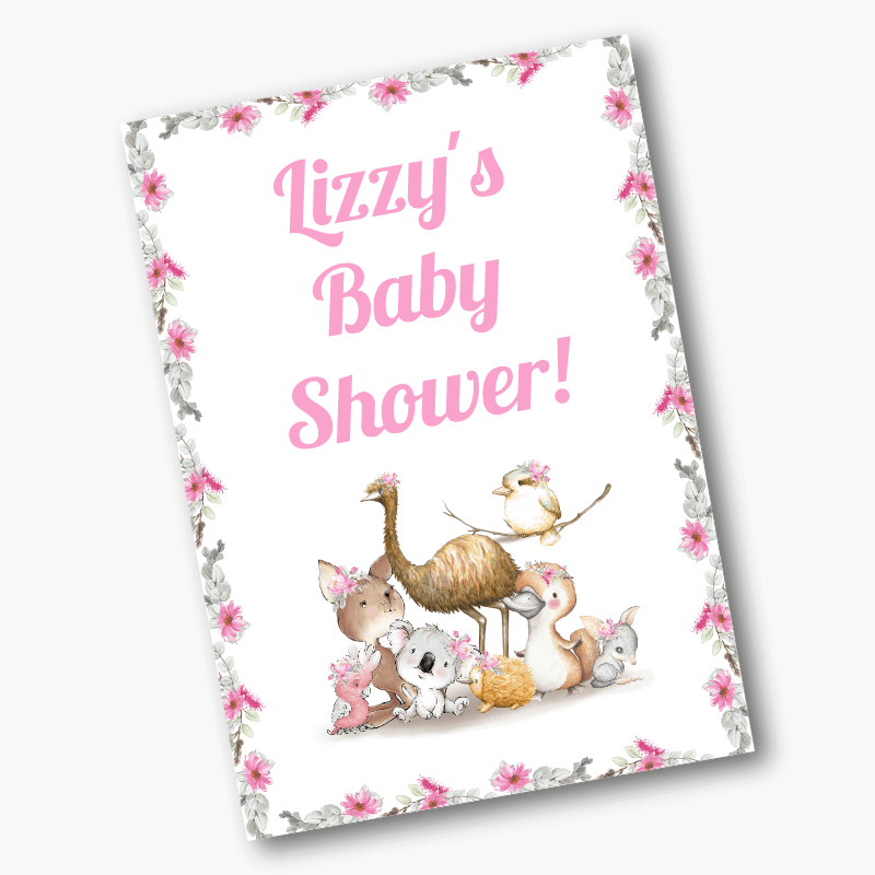 Personalised Girls Floral Australian Animals Party Posters