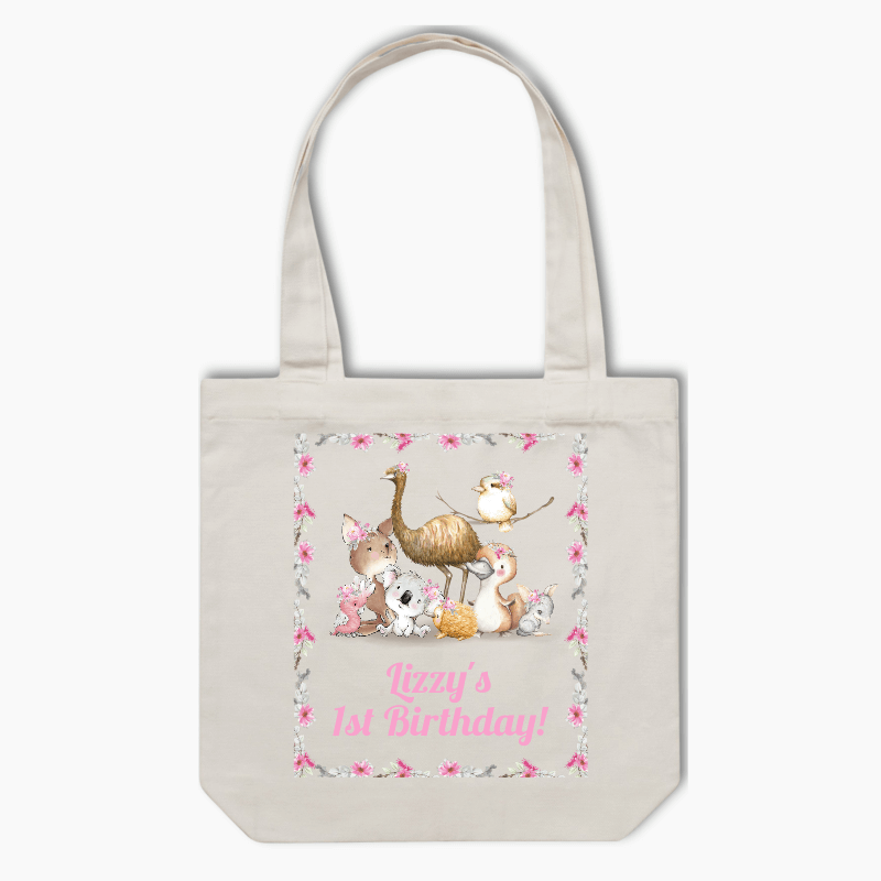 Personalised Floral Australian Animals Party Tote Bag
