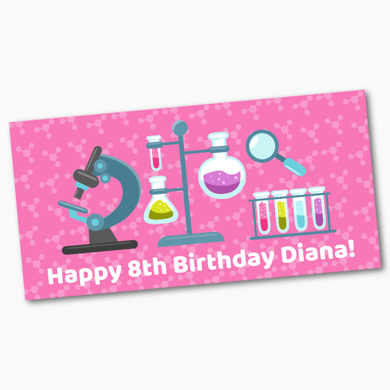 Girls Pink Custom Science Birthday Party Banners