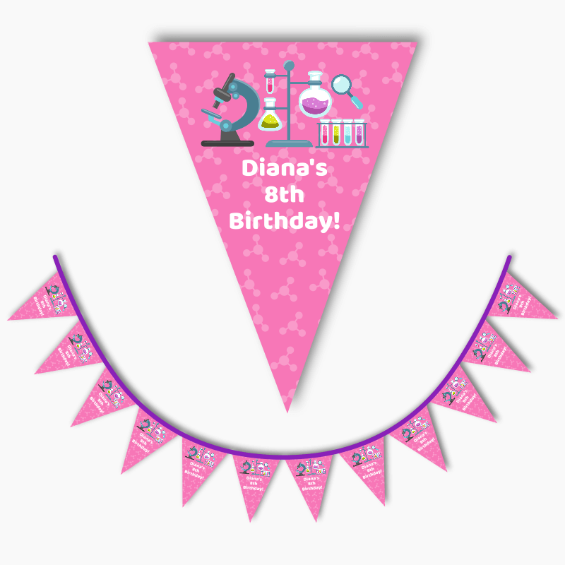 Personalised Girls Science Birthday Party Flag Bunting