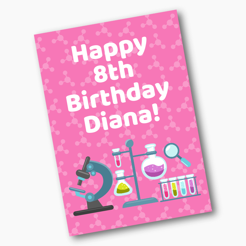 Girls Pink Custom Science Birthday Party Posters