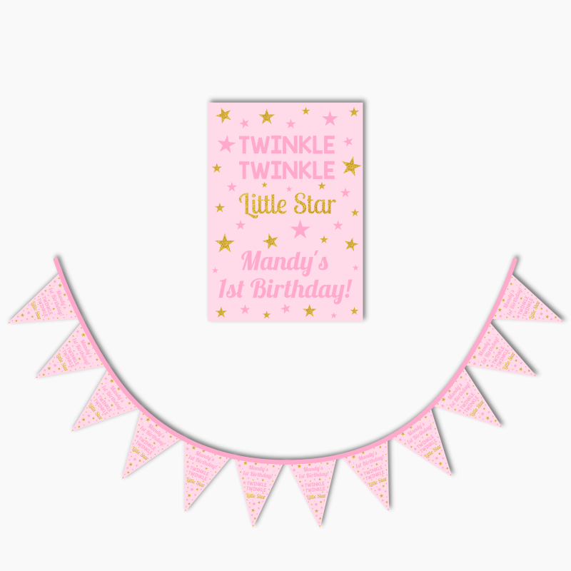 Girls Twinkle Twinkle Little Star Party Poster &amp; Bunting Combo