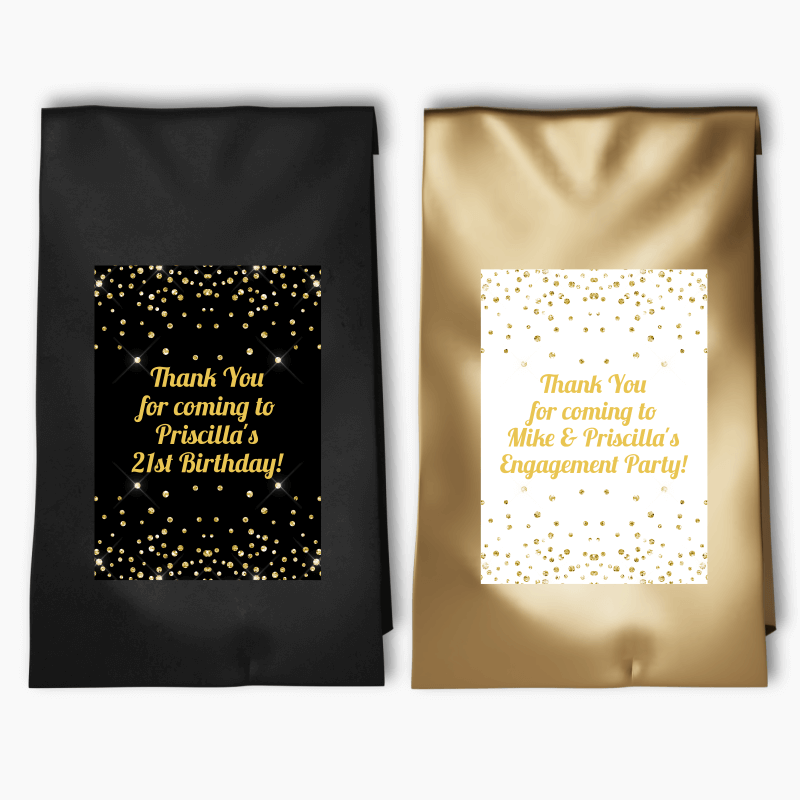 Personalised Gold Confetti Party Bags &amp; Labels